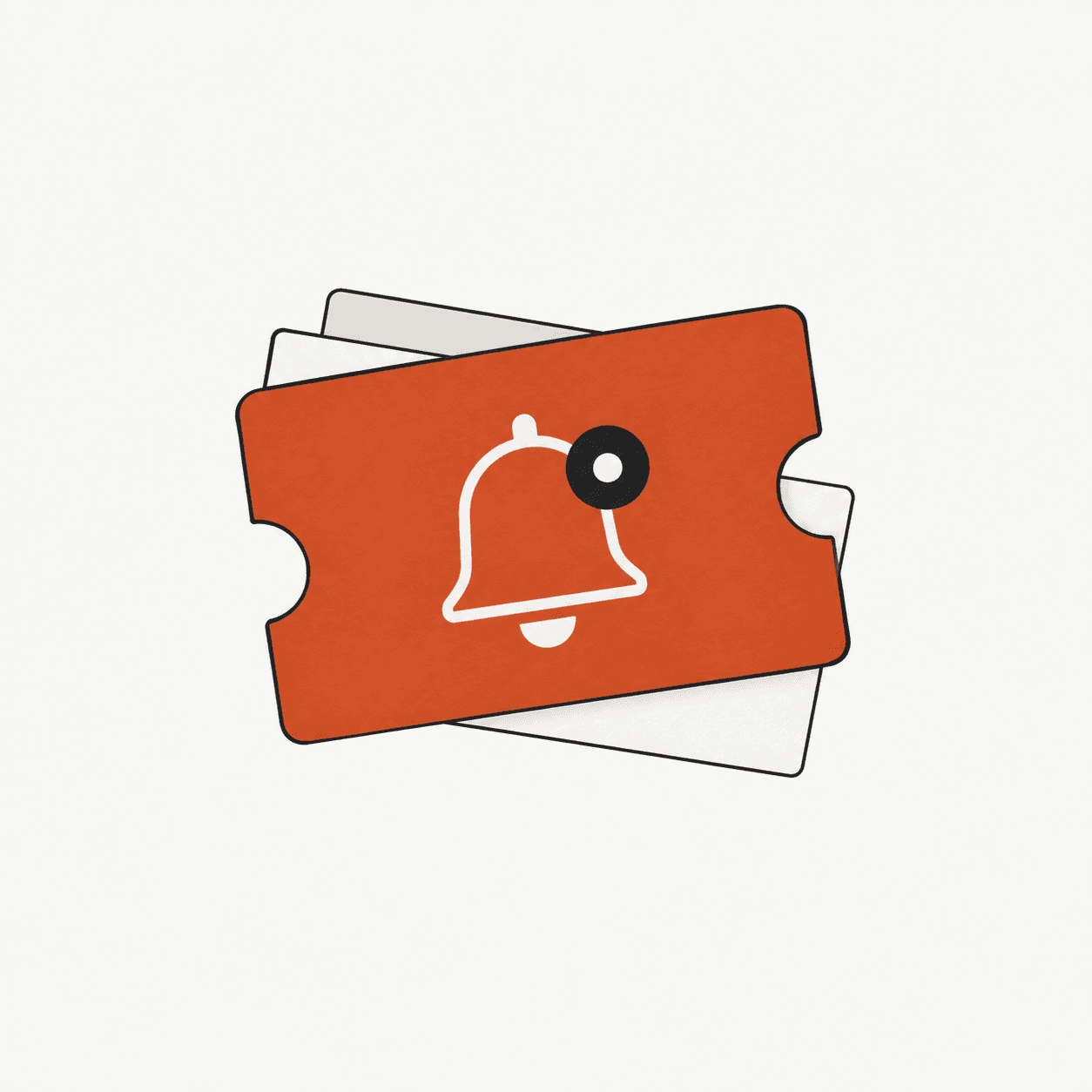 An orange notification ticket with a bell symbol