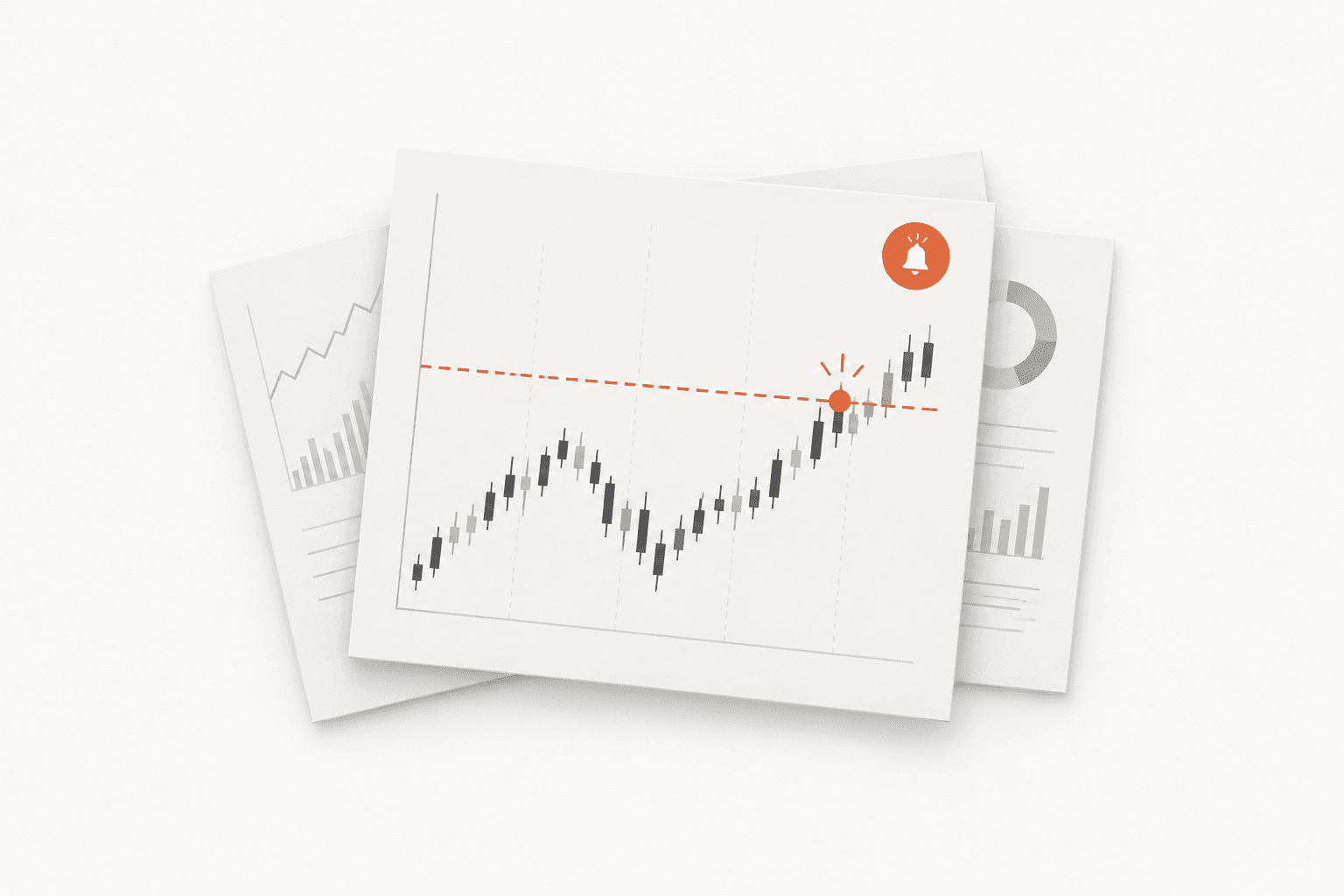 Illustrated chart sheets with a price crossing its alert level