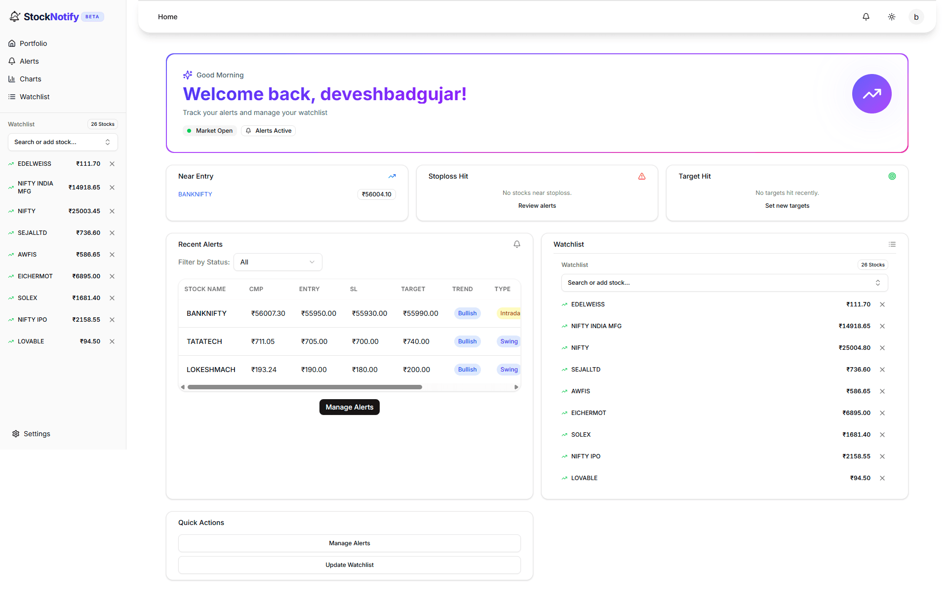 Stock Notify Dashboard